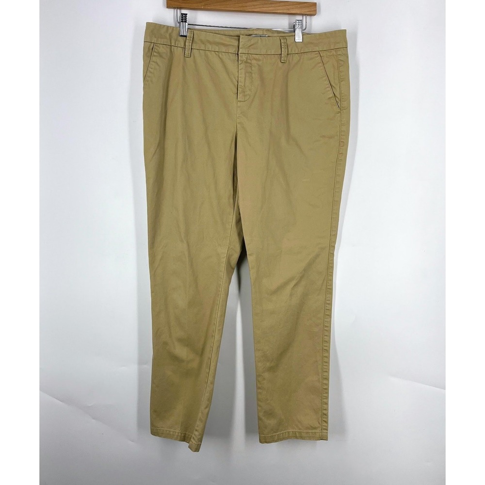 Garnet Hill‎ Womens Khaki Chino Pants Tan Straight Leg Mid Rise Trousers Size 14
